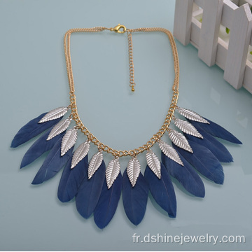 Bijoux de fantaisie avec collier pendentif plume Tassel